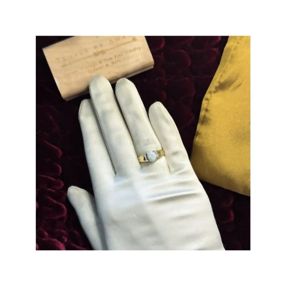 10K Gold Natural Rainbow Opal & Diamond Ring -Size 7- Australian White Opal Ring
